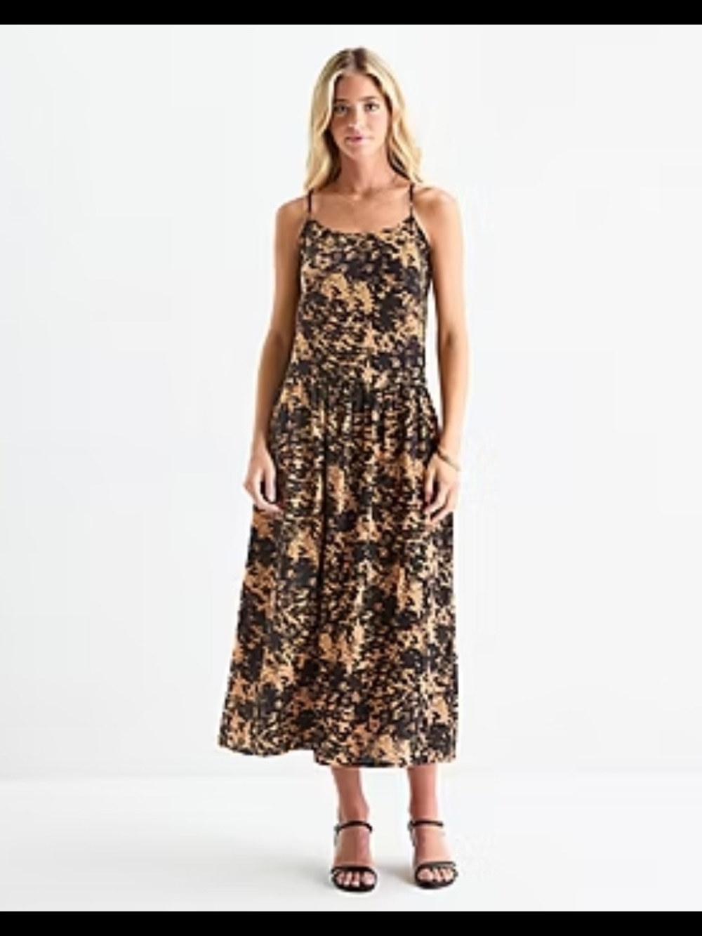 a.n.a Black Tan Printed Maxi Dress Spaghetti Strap Boho Flowy Vacation Sundress